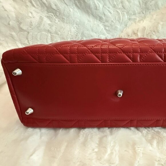 Christian Dior Lambskin Cannage Large Red Lady Dior Shoulder Bag - Picture 9 of 12